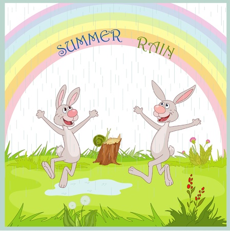 Gladness hare under summer rainのイラスト素材