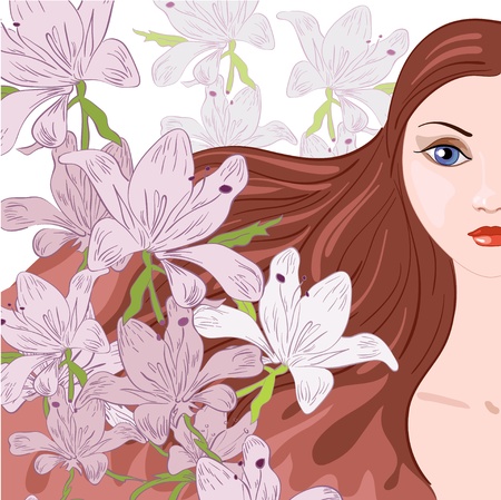 Beautiful woman and summer  tender  flowersのイラスト素材