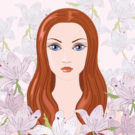 Beautiful model on the  tender floral backgroundのイラスト素材
