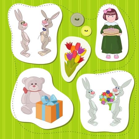 Amusing hare with big bouquet of flowersのイラスト素材