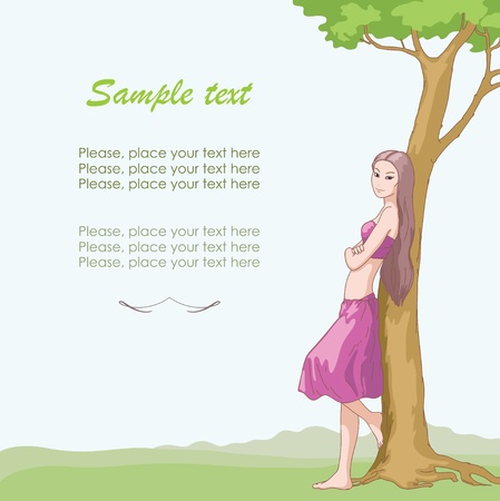 Beautiful girl near the treeのイラスト素材