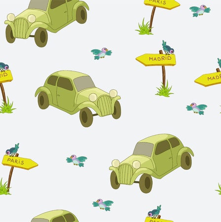 Green old  motor-car and direction signのイラスト素材