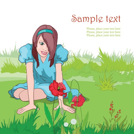 Teenager and red poppyのイラスト素材