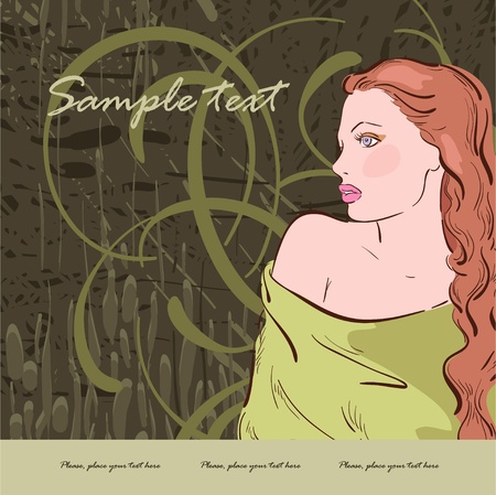 Young girl and green backgroundのイラスト素材