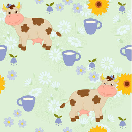 Little cow in villageのイラスト素材