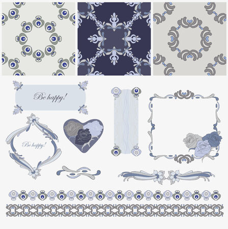 Gray and blue pattern and framesのイラスト素材