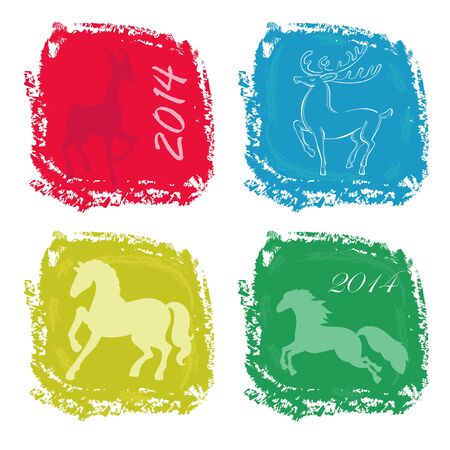 Horse and deer on the different  backgroundsのイラスト素材