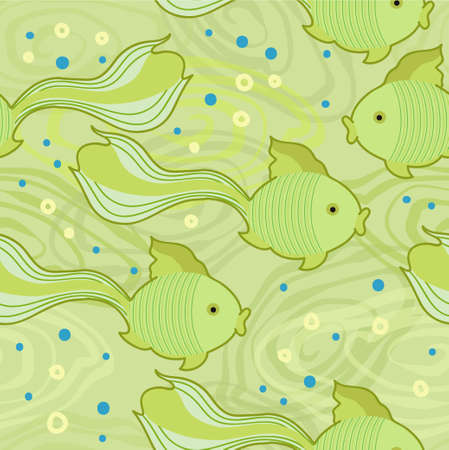 Green fish in green seaのイラスト素材
