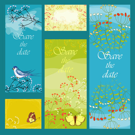 Cards with flowers and birdのイラスト素材