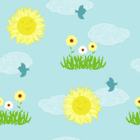 Yellow sun on the summer skyのイラスト素材