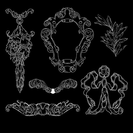 Baroque elements on black backgroundのイラスト素材