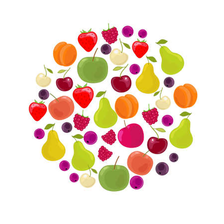 Berry and fruit on white background