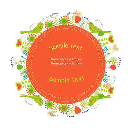 Orange frame  with birdのイラスト素材