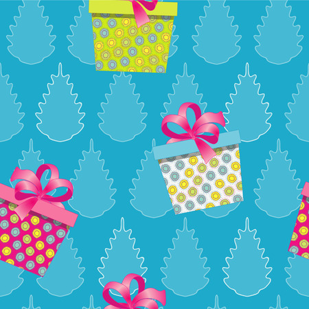 Blue fir with giftのイラスト素材