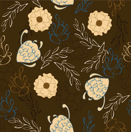Brown seamless  with yellow flowersのイラスト素材