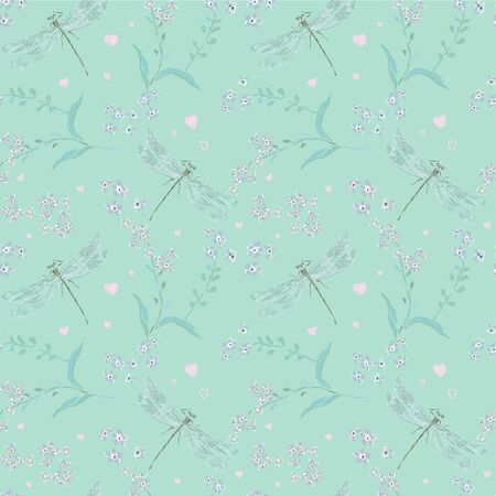 Summer delicate seamless with  dragonflyのイラスト素材