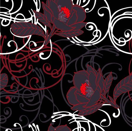 Exotic flowers on deep backgroundのイラスト素材