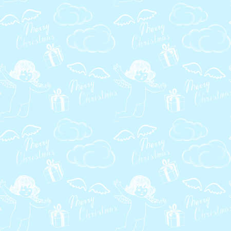 Blue xmas pattern with angelsの写真素材