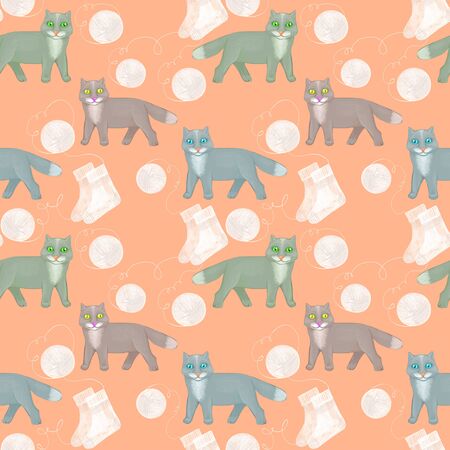 White socks and cat on seamlessの写真素材