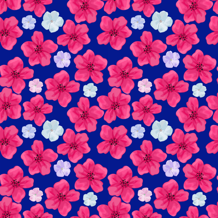 Red flowers on blue backgroundの写真素材