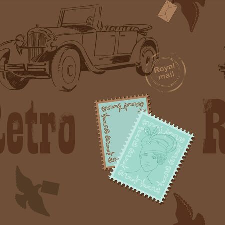 Retro car on brown seamlessのイラスト素材
