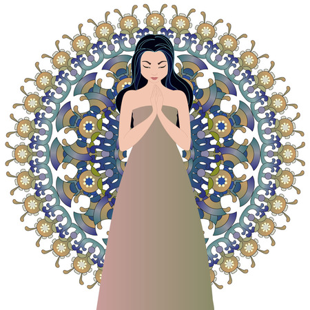 Thailand girl and mandalaのイラスト素材