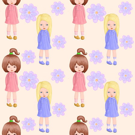 Two girls on yellow seamlessの写真素材