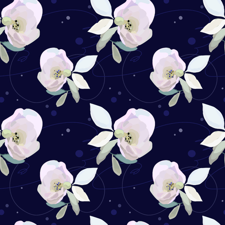 Deep background and pink flowers on seamlessのイラスト素材