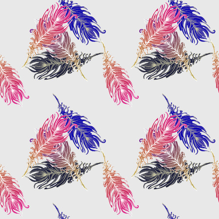 Pattern with bird feather on gray backgroundのイラスト素材