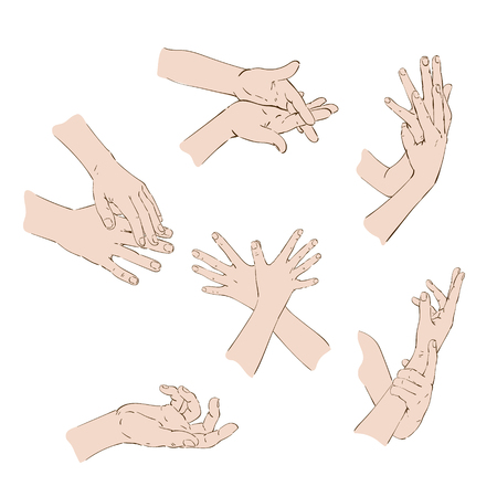 Hand weaving, various poses, icons on white backgroundのイラスト素材