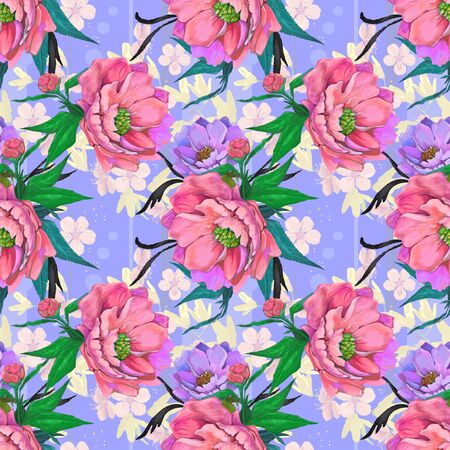 Bright pink roses for textile, seamless created for silk and other purposesの写真素材