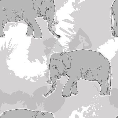 Gray elephant on gray background, pattern for textileのイラスト素材