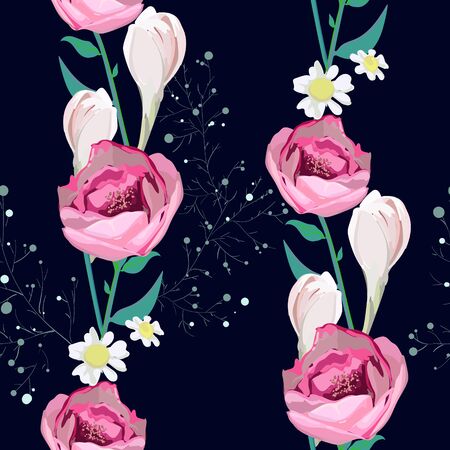 Summer and spring flowers created on pattern for textileのイラスト素材