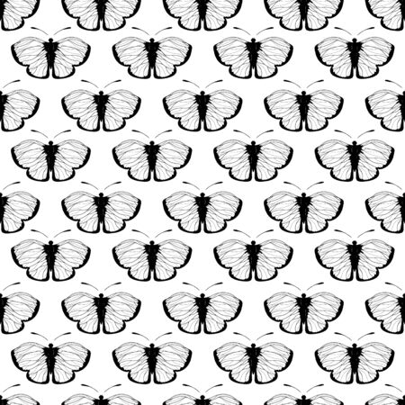 Butterflies on a white background, simple summer pattern for fabricsのイラスト素材