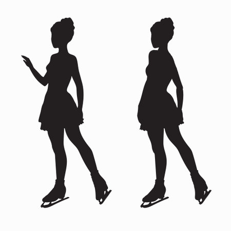 Silhouette of girl ice skating, figure skating, ice dancing, winter sportのイラスト素材