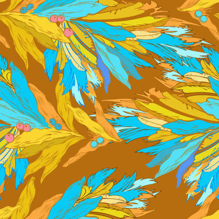 Floral ornament, blue and yellow colors. Endless pattern in oriental style.のイラスト素材