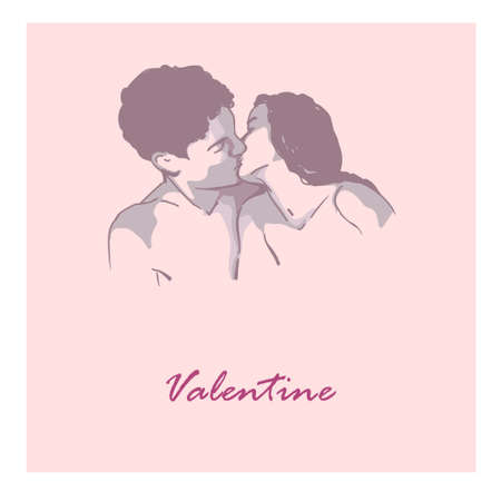 Valentine day card, kiss of lovers. Illustration in vector.のイラスト素材