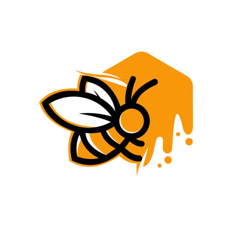 Beehive With Bees Flying Around Cartoon Illustration, Concept for organic honey products, package design,のイラスト素材