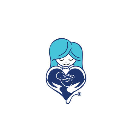 woman pregnant logo, mother care icon, Vector illustration on white backgroundのイラスト素材