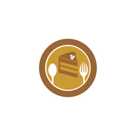 Slice of cake on plate vector illustration. Logo for cake shop and bakeryのイラスト素材