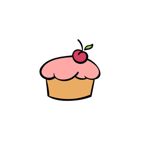 Cupcake with cherry, Bakery Label, Baker Logo, Pie Icon, Baking Logo.のイラスト素材