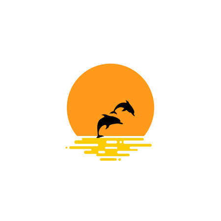 dolphin jumping up from the ocean at sunset.ocean animal. Sea friend of humans.のイラスト素材
