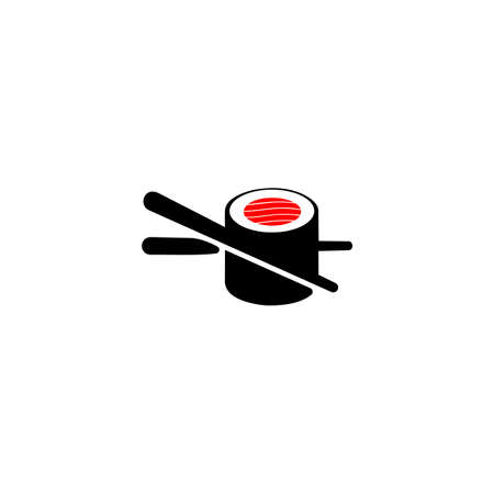 Sushi logo fish food japan restaurant. chopsticks holding sushi roll, flat style trend modern logotype design vector illustration.のイラスト素材