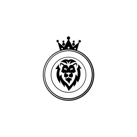 Lion King Logo / Lion head and crown with laurel wreath vector.のイラスト素材