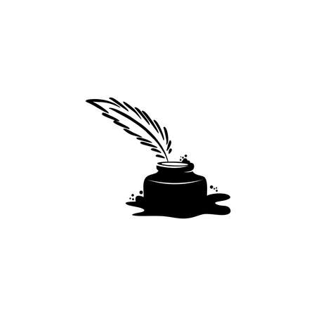 quill icon, Ink bottle and quill pen vector design,のイラスト素材