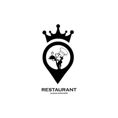 Chef in a cooking hat vector logo. Icon or symbol for design menu restaurant, cooking club, food studio or home cooking.のイラスト素材