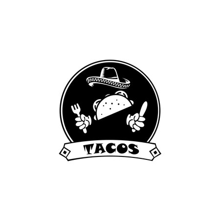 Taco vector illustration in flat style. lettering, illustration on white background. Concept for cafe, restaurant.のイラスト素材