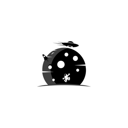 Astronaut Abstract Vector Sign, Emblem, Icon or Logo Template. Astronaut on moon.のイラスト素材