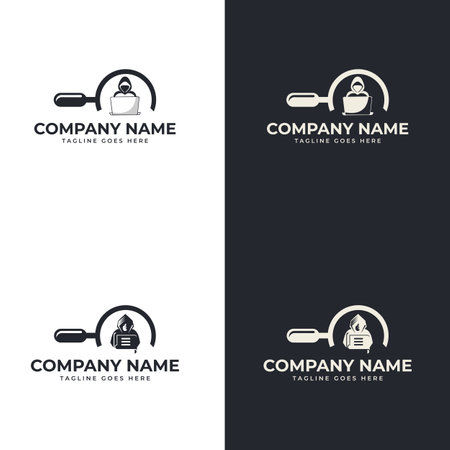 Hacker logo template. hacker man in hoodie jacket looking at a laptopのイラスト素材