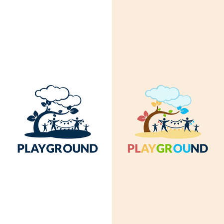 Playground Vector Logo Illustration. Playgroup, preschool, kindergarten logo templateのイラスト素材